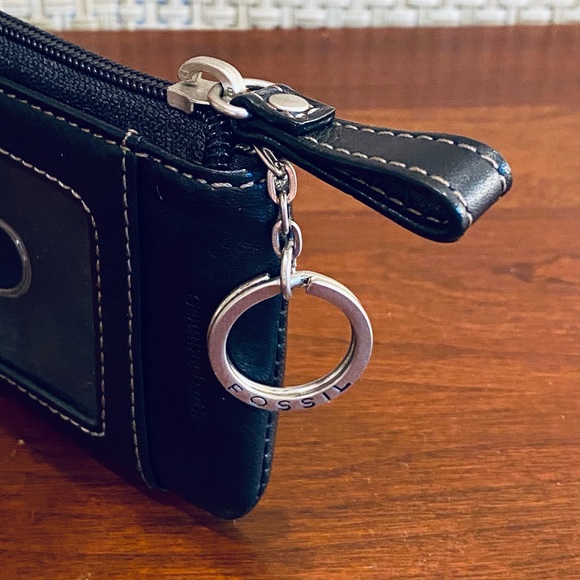 VTG 1990s Fossil Black Leather Key Ring Zippered Wallet - Picture 3 of 13